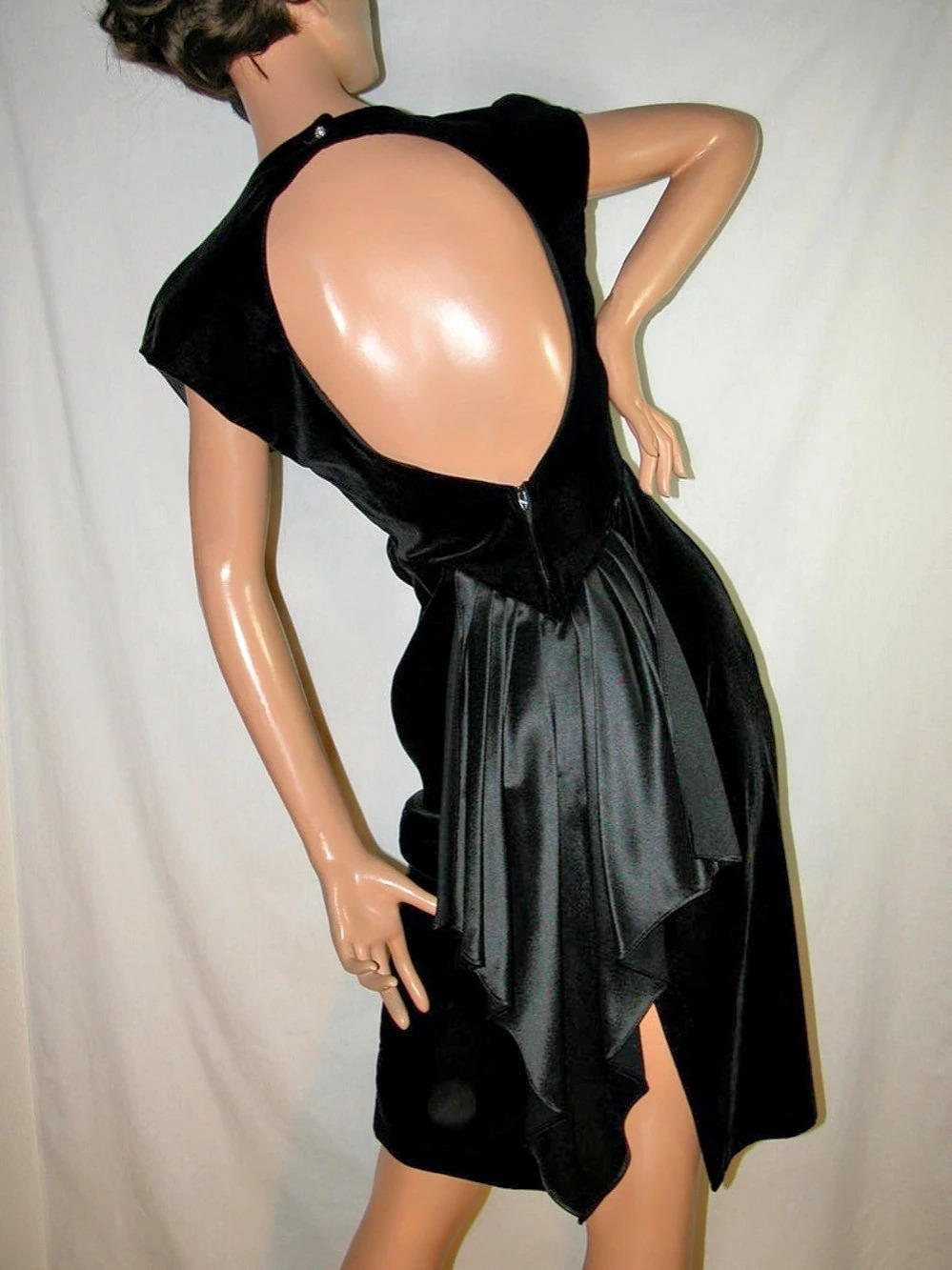 Vintage 80s Black Velvet Dress: Art Deco Fishtail